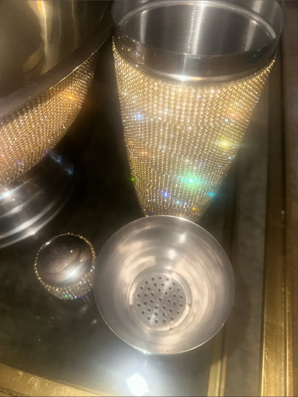 Gold Crystal-Embellished Martini Glasses and Champagne Bucket Set